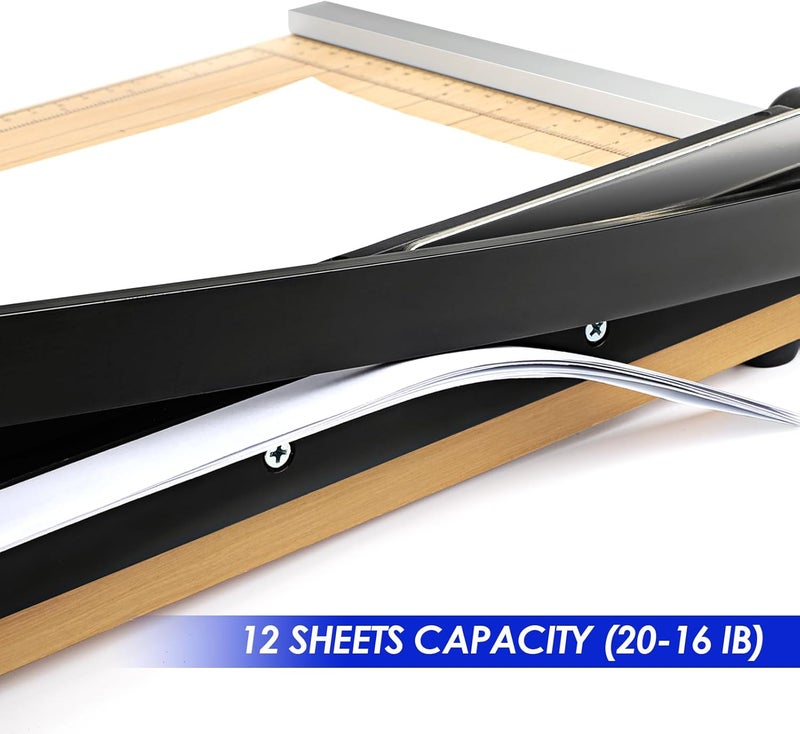 CREGEAR Paper Cutter, 12" Wood Guillotine Paper Trimmer, 12 Sheet Capacity, Heavy Duty Paper Slicer with Adjustable Guide, Safety Guard and Blade Lock - Image 3